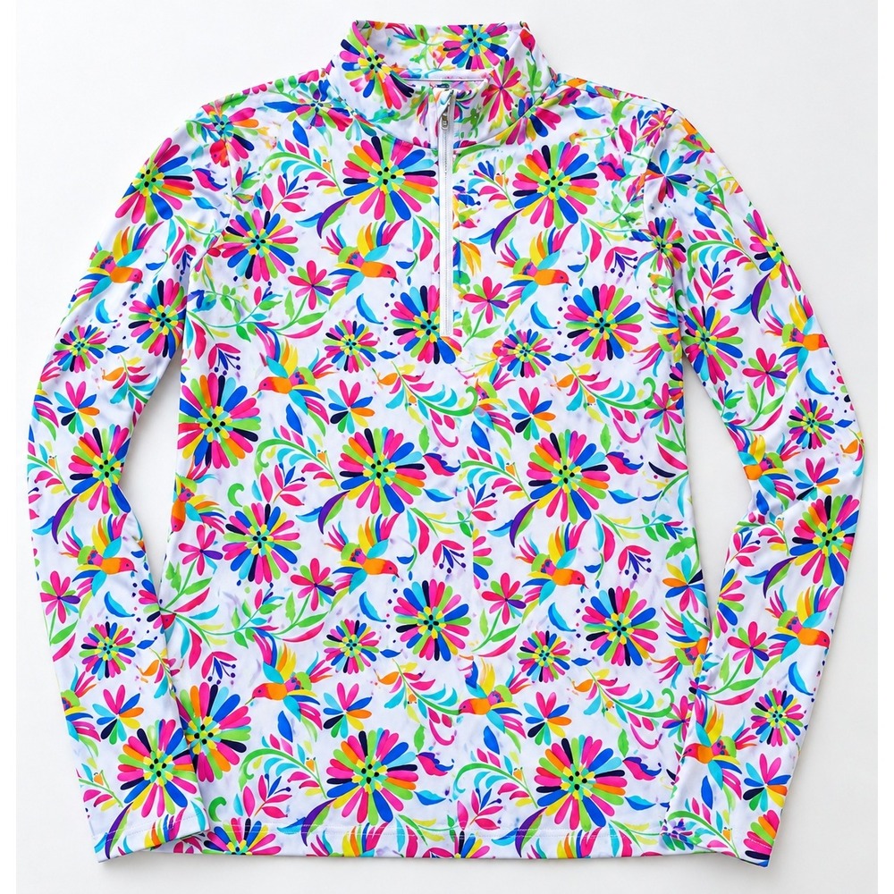 IBKUL Women's M Floral Hummingbird Print Golf Top Long Sleeve UPF 50+ Cooling